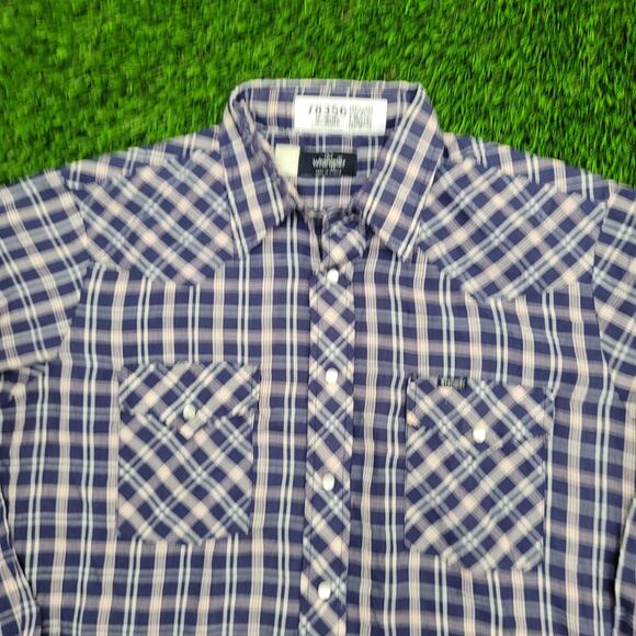 Vintage Wrangler Western Snap Shirt Large 22x30 Shadow Plaid - Picture 3 of 11